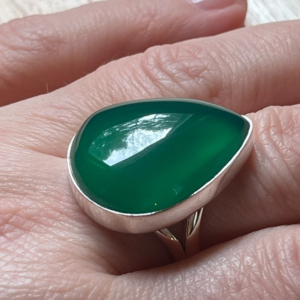 Solid 925 Sterling Silver Gemstone Ring Green Ony… - image 7